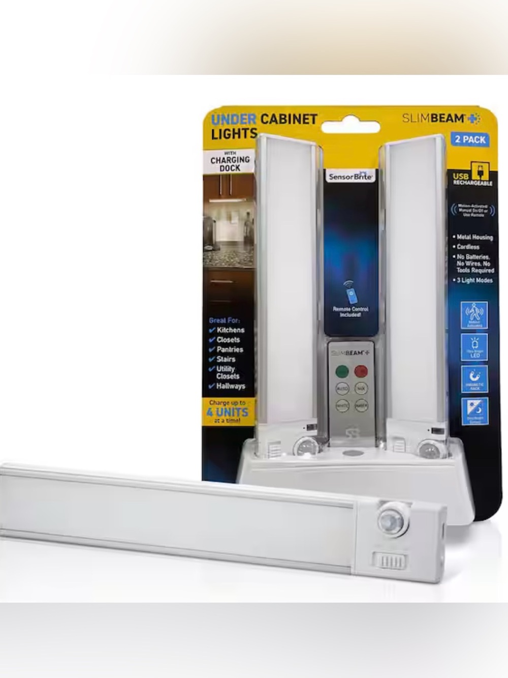 2 LED Rechargeable Under kitchen Cabinet Lights w Base & Remote night light usb